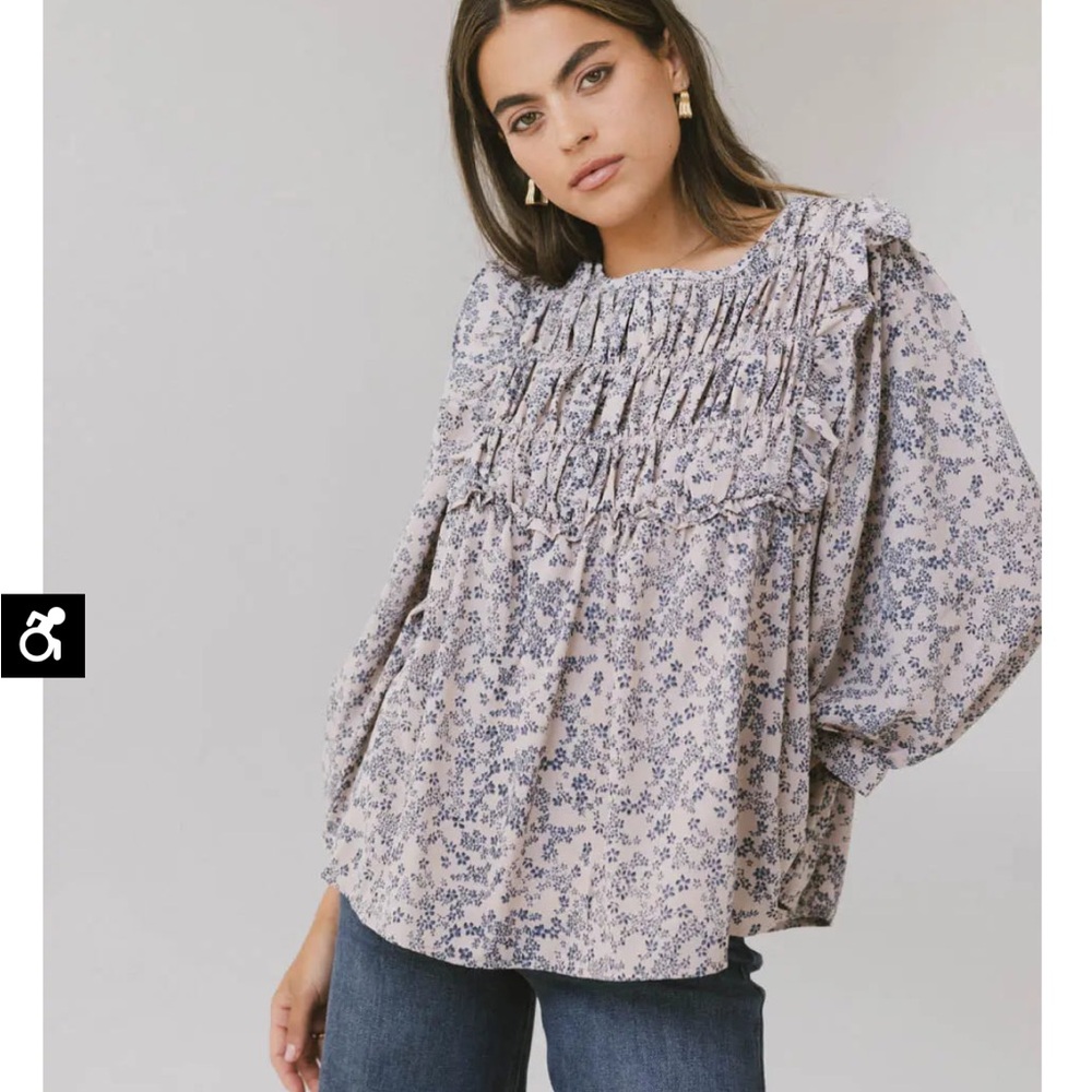 Bohme Purple and Gray Ruffled Blouse with Bib Collar
